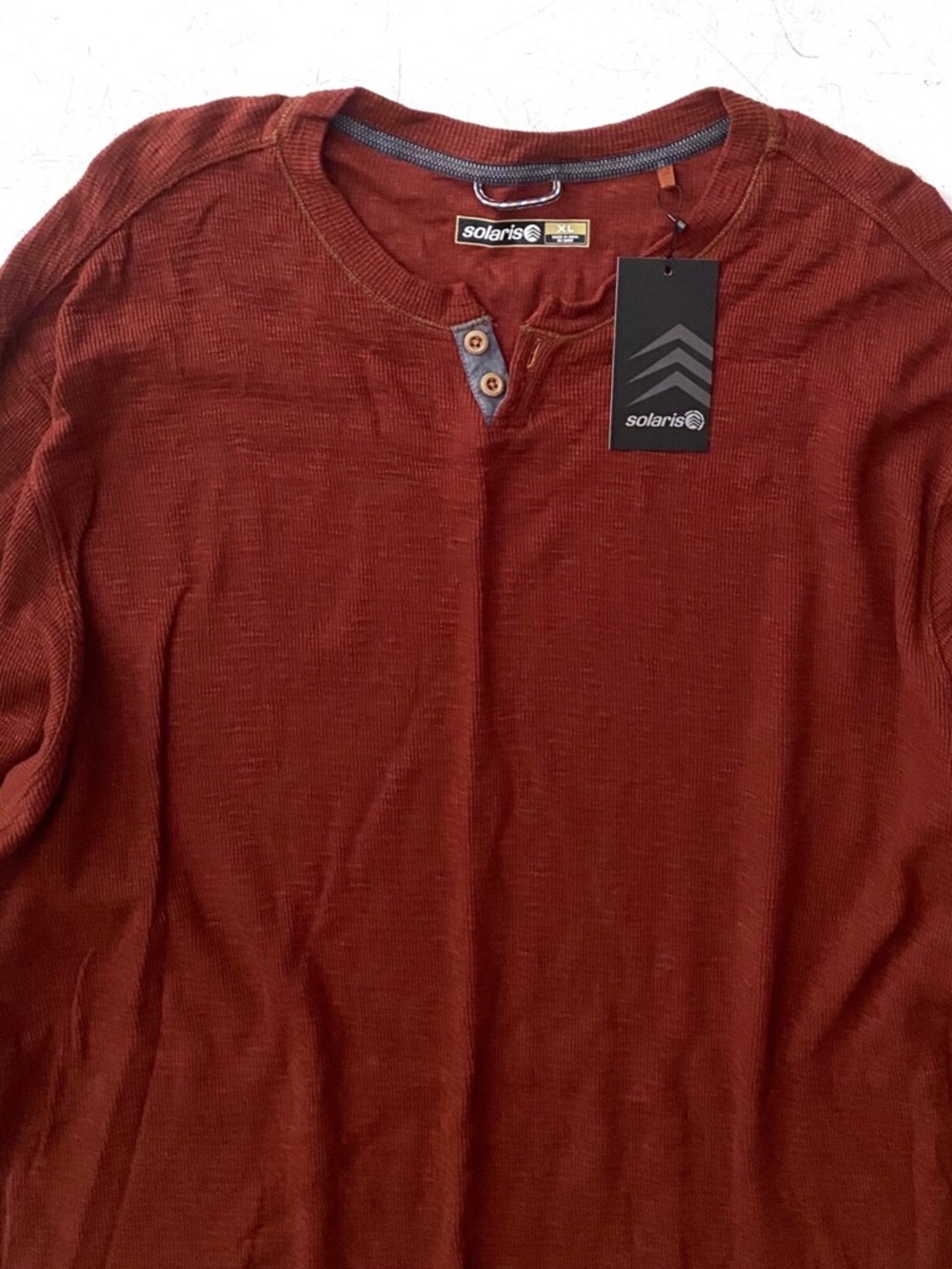 Solaris Shirt Thermal Button Henley Long Sleeve Dark Rust 100% Cotton XL